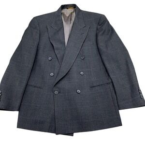 Lord & Taylor Metro Blazer Men 42R Gray Black Glen Plaid Double Breasted Classic